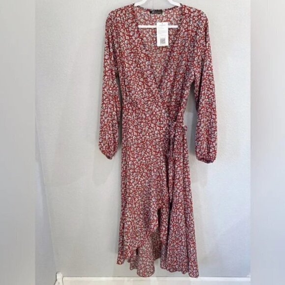 PrettyGarden Wrap Dress XL NWT Maxi Boho Cottagecore Floral Shabby Chic Wrap - Picture 1 of 9